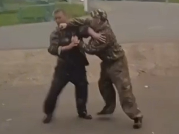 Drunk Man Gets Beaten by Drunk Military Man