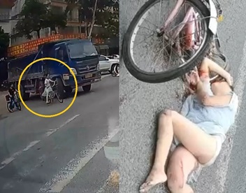 Woman Making a Right Turn on Street Is Run Over by Truck(Full Version)
