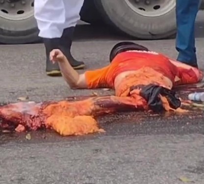 Truck Smeared All Woman's Fat on the Road