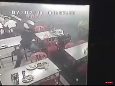 Crazy Guy Walks into Restaurant Hacks Man with Machete