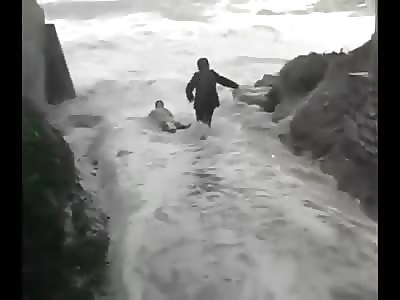 Elderly Couple Washed Away by Huge Waves