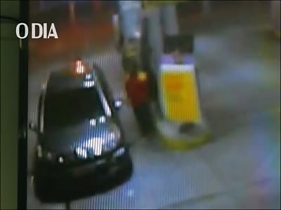 Thief in Stolen Car Catches Fire During Gas Station Robbery 