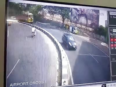 Motorcycle Rider Ran Over by Truck Traveling on the Opposite Lane 