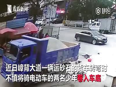 Pillion Passenger Gets Run Over by Truck