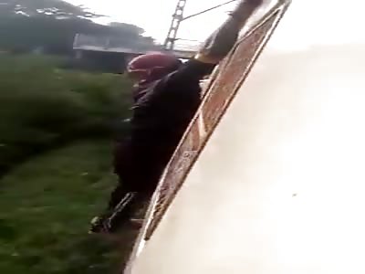 Man hanging on to the Side of a Train Falls into a Sewer
