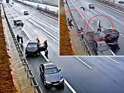 Car Hydroplanes and Strikes on Freeway Bowling Alley