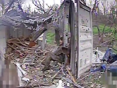 Russian Soldier sits and waits for Ukrainian Drone to get him