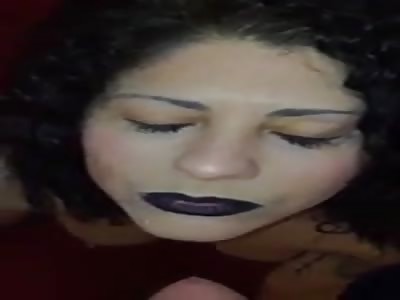 gothic gets cum in her face/mouth