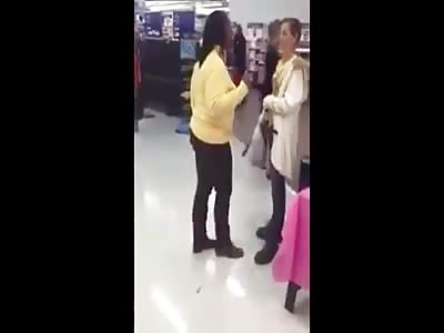 Wal Mart Fight ..Asian female misses head butt ..pays for it