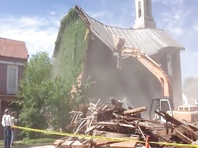 Church Demolition Goes A Little Wonky As The House Next Door Gets Crushed