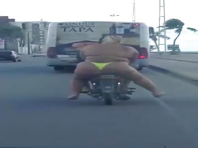 Large Girl On A Motorbike Is A Sight To Behold
