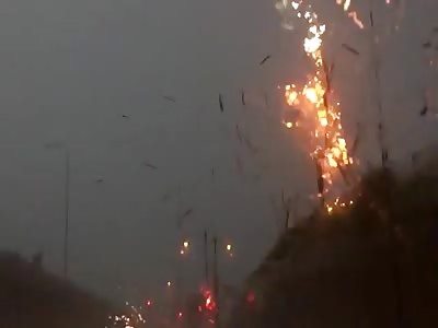 Shocking Moment Lightening Strike Shatters Pole into a Million Pieces