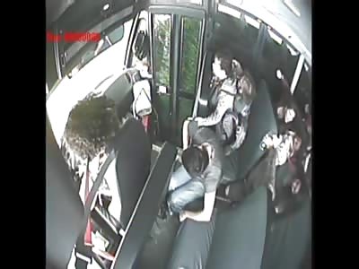Surveillance video captures moment school bus flips over