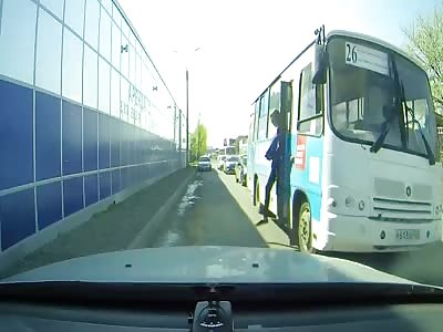 Girl Jumps Off Moving Bus And Topples Into Parked Car