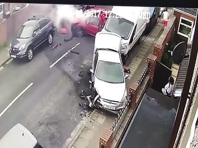 Shocking CCTV shows moment car ploughs into FOUR vehicles
