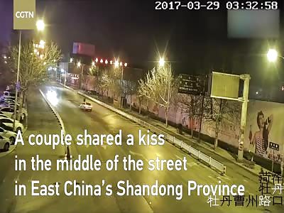 The final kiss: Couple sharing a romantic kiss plowed down by speeding drunk driver