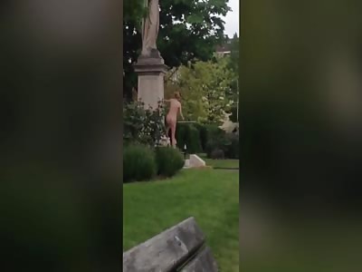 Naked woman spotted drunkenly dancing around a war memorial