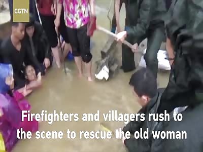 Elderly woman saved from gutter by firefighters and villagers