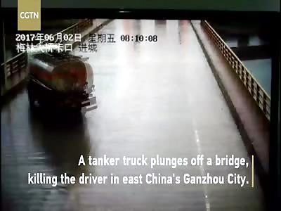 East China: tanker truck plunges off bridge, driver killed