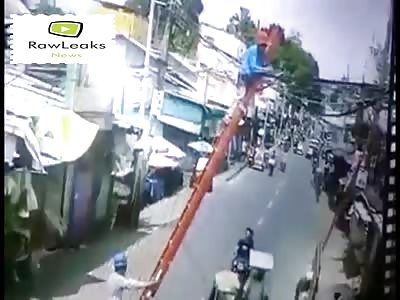 Final Destination: Telephone pole slams into motorcyclist in accident caught on cctv Philippines