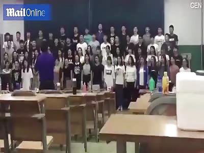 Dramatic moment a choir's stage collapses mid performance