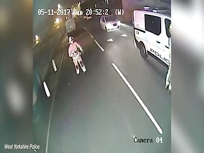 Shocking CCTV shows moment firework misses firefighter by inches after being thrown at him