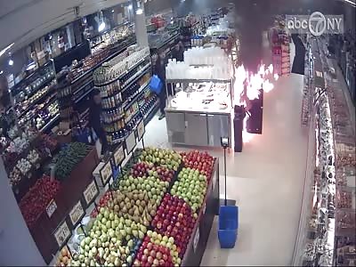 Raw video: Surveillance shows Molotov cocktail thrown into Brooklyn supermarket
