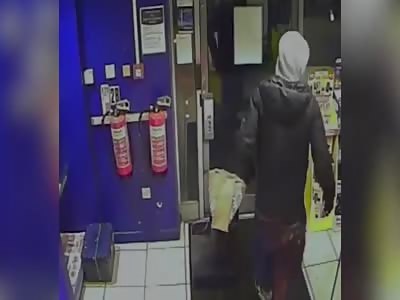 Robber smashed his way out of a petrol station