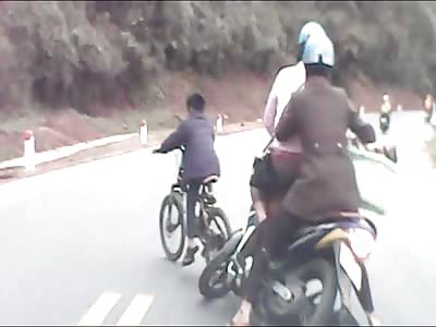 Bicycling Boy Nearly Causes Accident