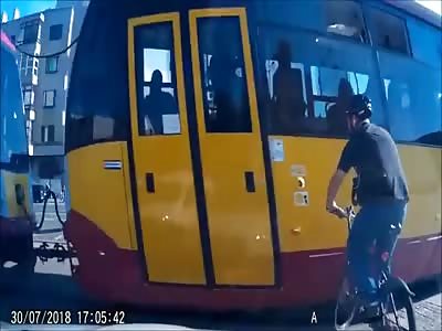 Reckless Cyclist Is Brutally Run Over by Tram