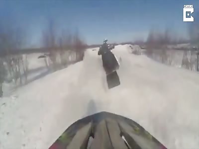 Snowbike Crash Goes Wrong As Rider Gets Choked Between Tree