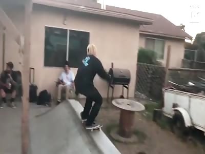Skateboarder Has Extremely Close Call With Fire Pit