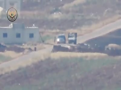 FSA rebels blowing up two regime vehicles and a group of regime fighters with devastating ATGM