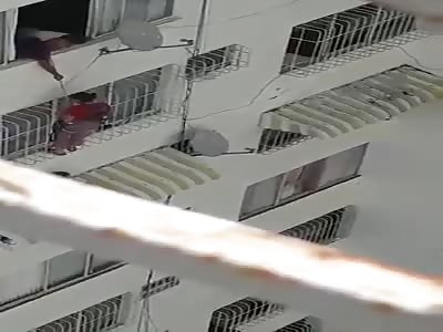 saving little girl from falling from top of balcony