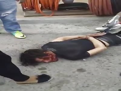 bloody face thief tied up after hard beating