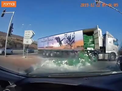 This truck driver is going to cry over spilled milk.