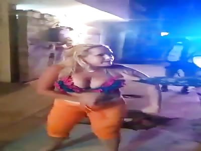 Busty woman fighting police 