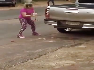 Angry Wife Destroying Husbands Car