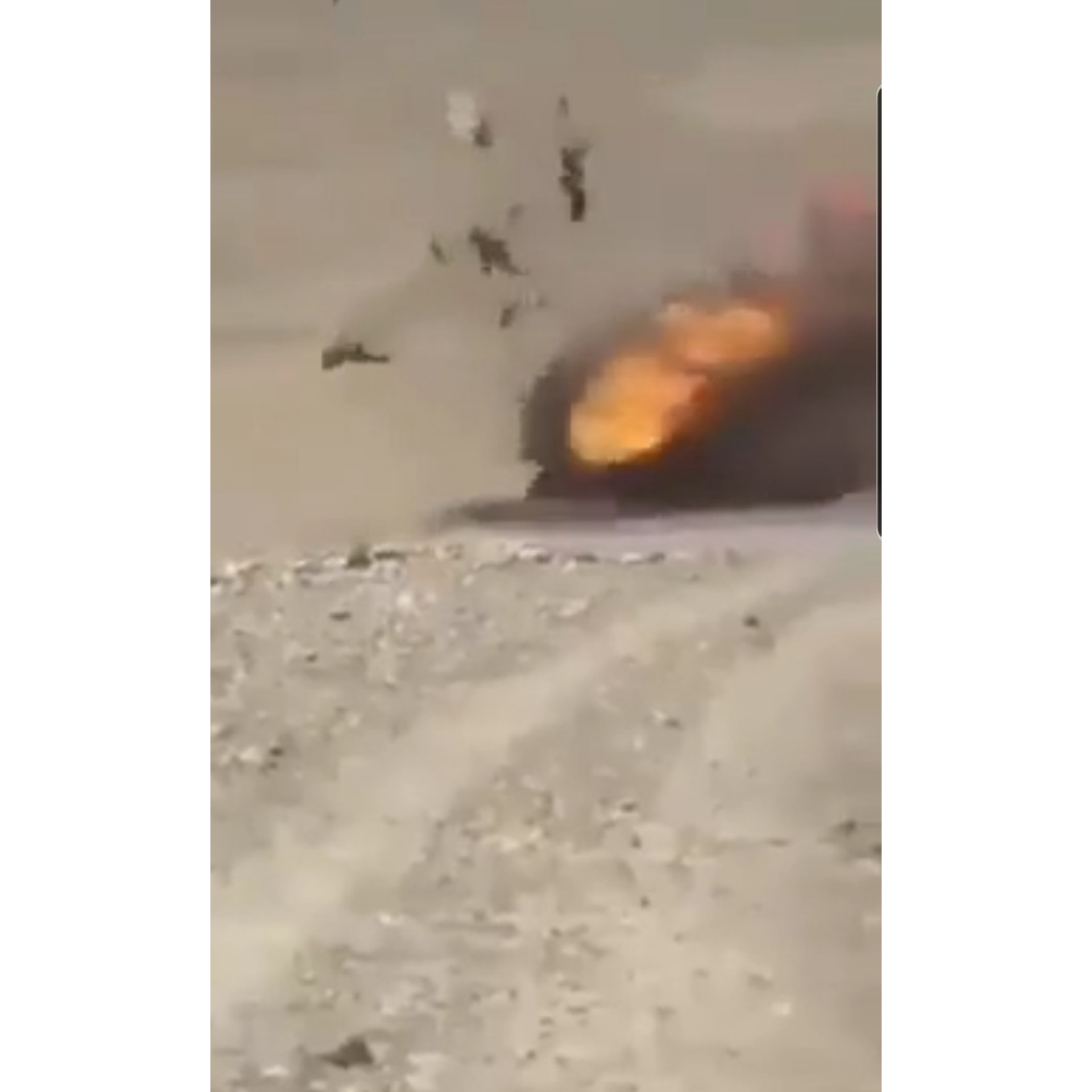 Army vehicle full of soldiers blown up.
