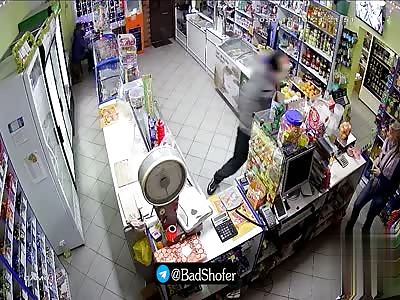 Russian drunk man destroying store after the owner refused to sell vodka.