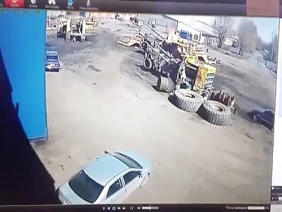 Tire explosion crushing car on his landing 