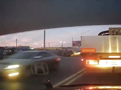 Driver flying through the windshield after brutally hitting pole.