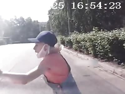 Running girl knocked over by car