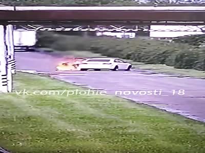 car with installed gas equipment caught fire.  