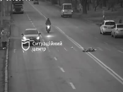 Stupid schoolgirl hit by speeding motorcycle. 