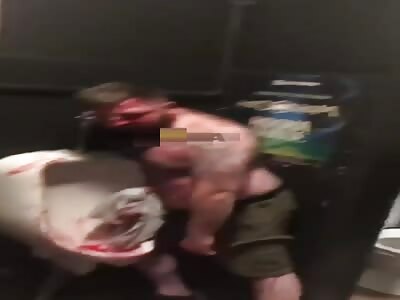 Russian drunk man gets a bloody beating for touching another man dick 