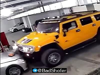 Stupid driver crack his back for protecting his car