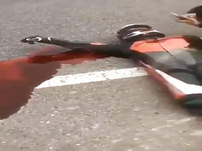 Bloody Motorcyclist after fatal accident 