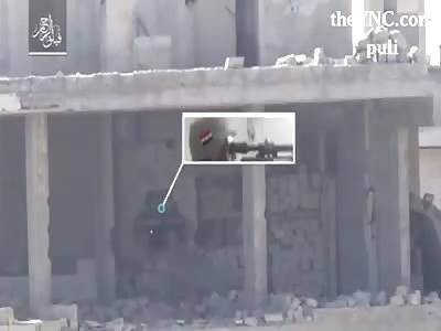 Assad sniper in Jobar District with a recoilless rifle.