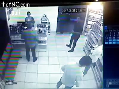 Thief Being Killed Inside Drugstore by Off Duty Cop  (Second Angle)